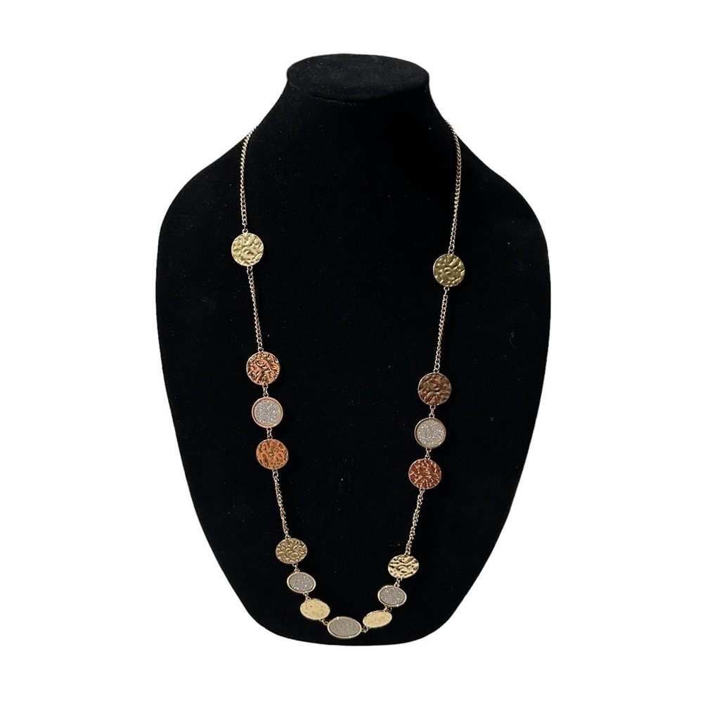 Charming Charlie Gold Tone Hammered Faux Diamond Crusted Multi Coin Necklace 18$